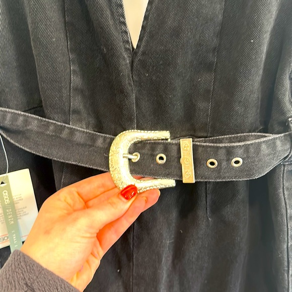 Black Denim low cut, sleeveless jumpsuit with western inspired belt - Picture 2 of 5